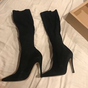 Zara knee high black pointed suede heeled boots